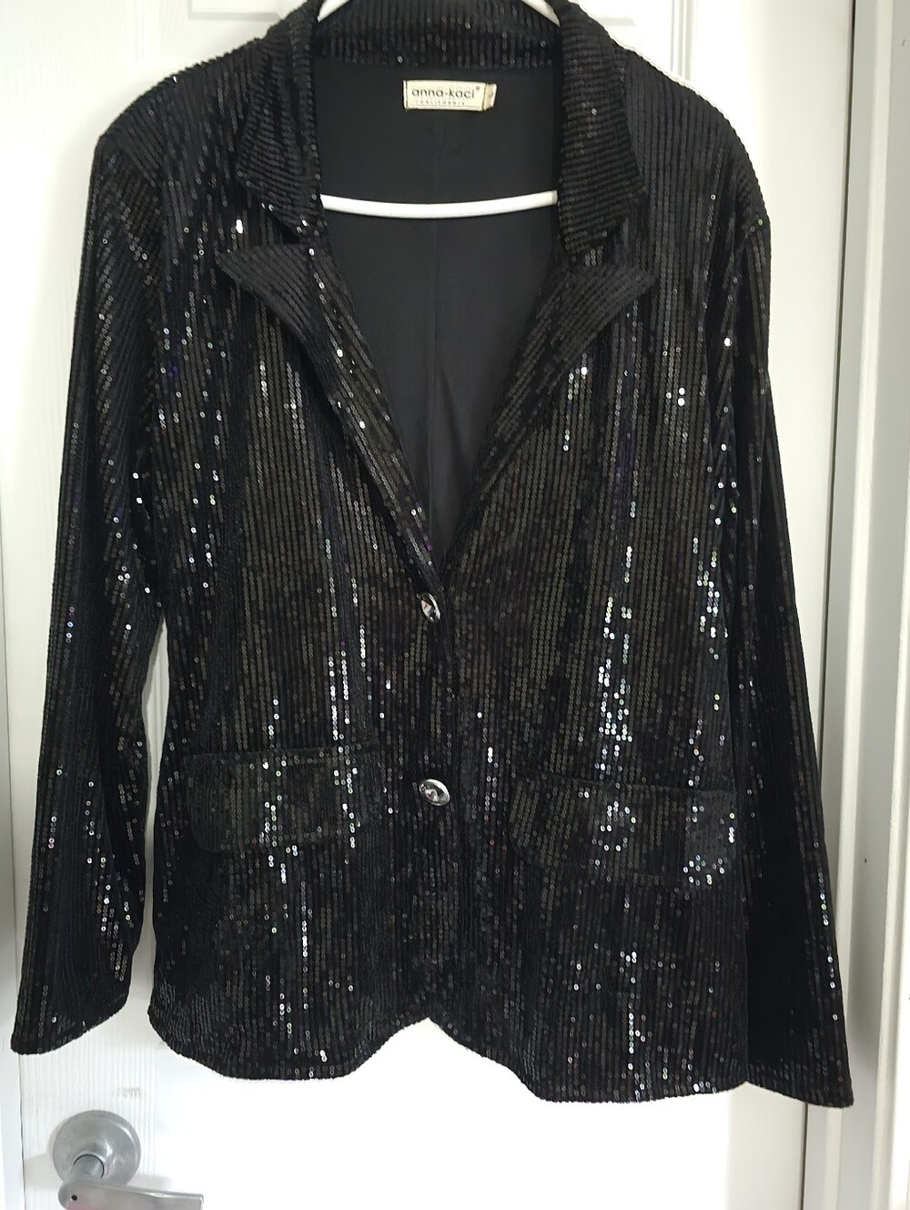 Anna-Kaci Women's Black Sequin Blazer Jacket